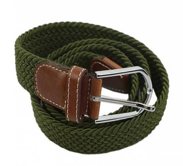 Green Elastic Fabric Woven Casual Braided Belts with Metal Buckle for Men