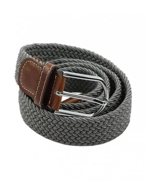 Grey Elastic Fabric Woven Stretch Belt with Buckle for Men