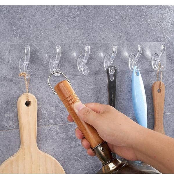 Transparent 6-Hook Self-Adhesive Double Hooks Hanger
