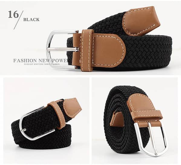 Elastic Fabric Woven Stretch Casual Braided Belt with Buckle for Men