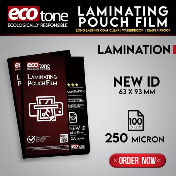 Ecotone Laminating Pouch Film 250 Micron, 63 x 93 mm, 100 Sheets