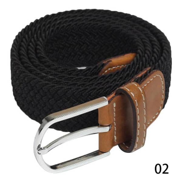 Black Elastic Fabric Woven Stretch Casual Belt with Buckle for Men