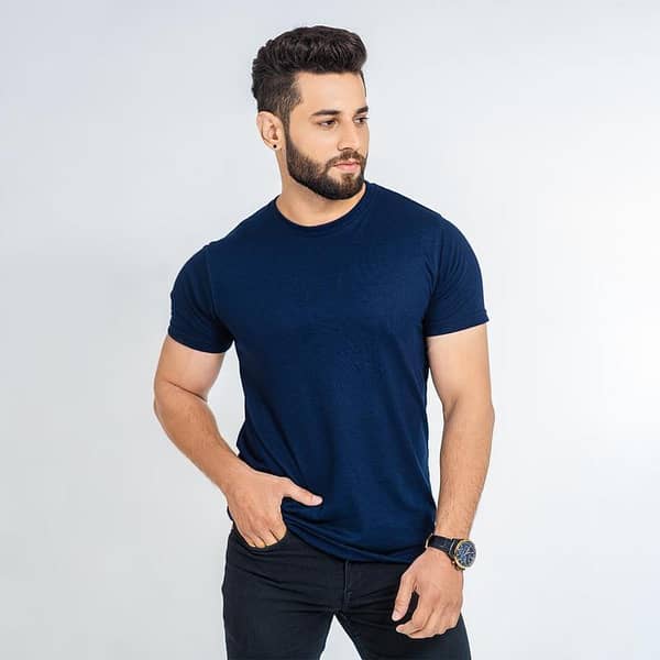 Basic Petroleum Blue Half-Sleeve T-Shirt