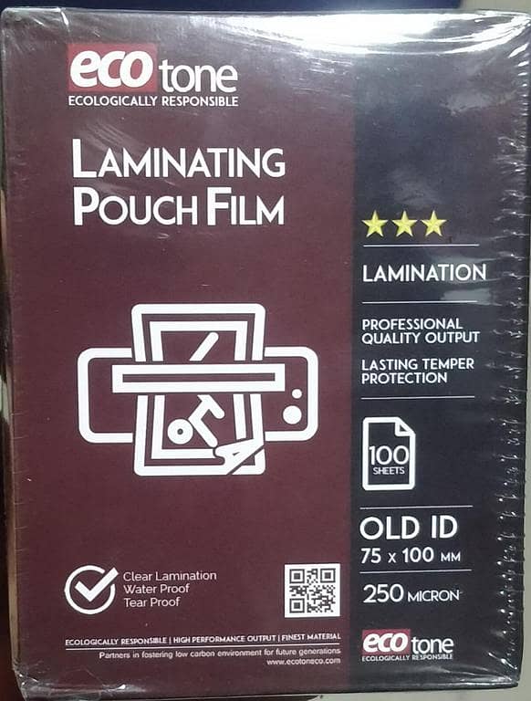 Ecotone Laminating Pouch Film 75 x 100 mm, 250 Micron, Pack of 100 Sheets