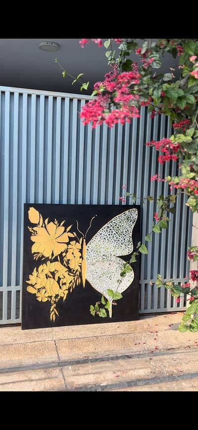 Luxury Butterfly & Floral Wall Art | Handmade Gold & Mirror work