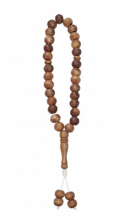Natural Handcrafted Wood Tasbih - Wooden Prayer Beads with Carved Imam Tassel