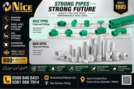NICE PPRC & UPVC Pipes | PVC Sanitary Fittings | Bathroom Accessories