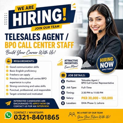 Telesales Agent / Call Center Job – BPO Jobs in Lahore / Office Job