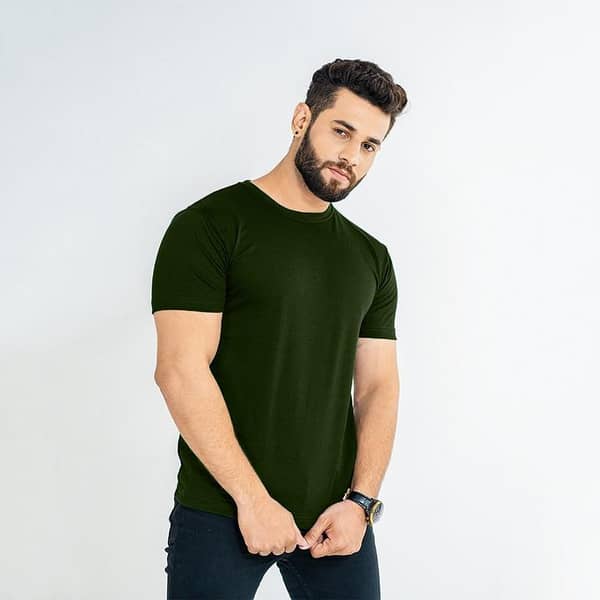 Basic Olive Green Half-Sleeve T-Shirt