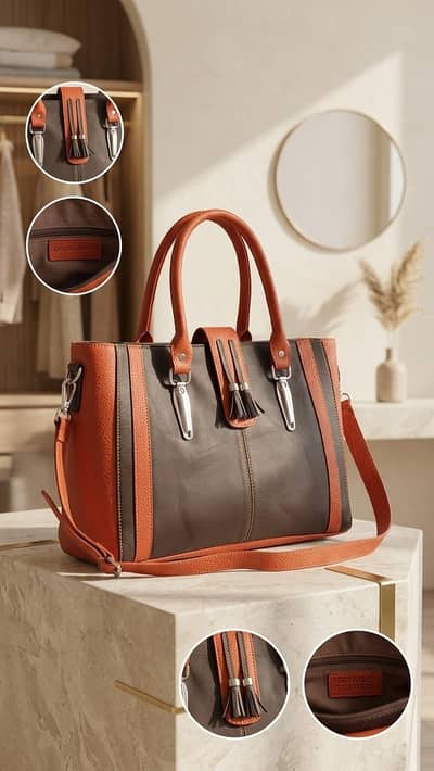 Dual tone Geniune leather hand bag
