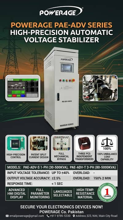 Powerage Superior High-Precision Servo Voltage Stabilizer (500VA–50kVa