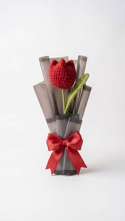 Handmade Crochet Tulip Flower | Single Stem Crochet Bouquet | Red Tulip Gift & Home Decor
