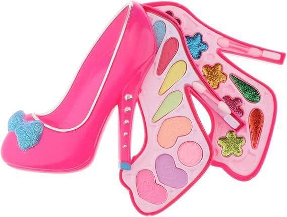 Girls Makeup Kit High Heel Cosmetics Eye Shadow Palette Children's Non-Toxic Makeup Cosmetics Lip Gloss Blush Safety Cosmetics Box Toy - pink
