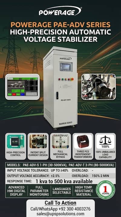 Powerage Superior High-Precision Servo Voltage Stabilizer (500VA–50kVa
