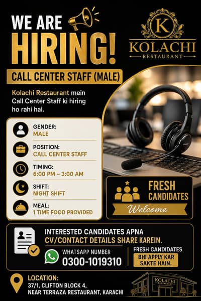 Call Center Night Shift Staff Required – Male
