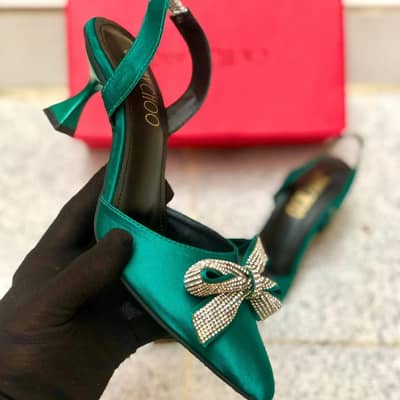 GREEN LEATHER HEELS FOR WOMEN