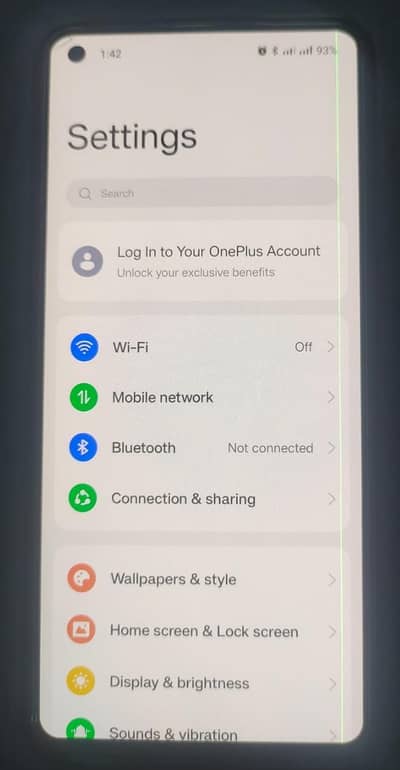 One Plus 9 5g pta 1 green line