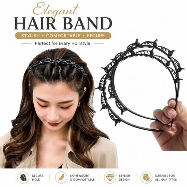 Braider Hair Style Twister Headband with Clips for Double Bangs – Fashion Hairband for Women and Girls
