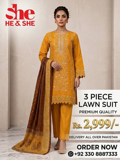 specially perfect 3 Piece Lawn Suit — beautiful shirt, matching trouse