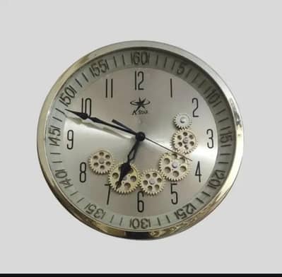 *Stylish A Star Wall Clock with Moving Gears - Golden Frame*