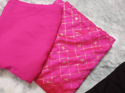 shocking pink suit 2 piece unstitched suit with gold zari