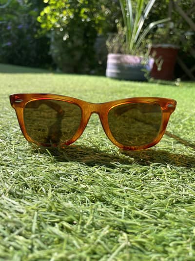 1980s VINTAGE US MADE  BLUE GEM AMBER WAYFARER GLASSES