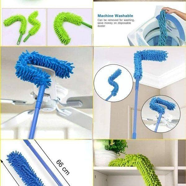 Flexible Micro-Fiber Duster With Telescopic Stainless Steel Handle for Fan Cleaning.