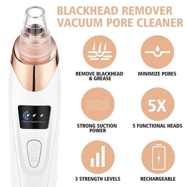 Black head Remover - 5 in 1 Rechargeable Blackhead Remover - Acne Remover - Vacuum Suction. .