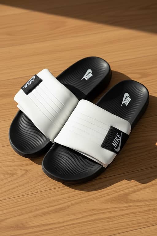 Nikee premium Adjustable Slides – white & Black (8mm foam) with recovery sole