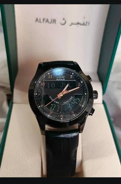 Alfajr Azan Watch with Box - Black Leather Strap*