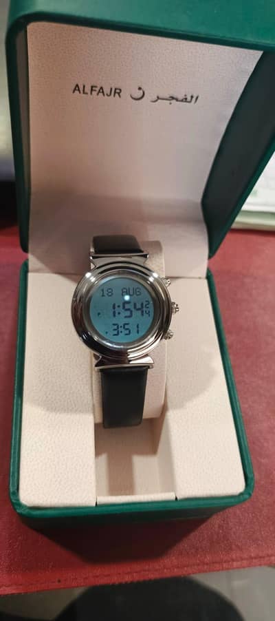 `ALFAJR Azan Watch Silver Case - Box + Qibla + Hijri Date*