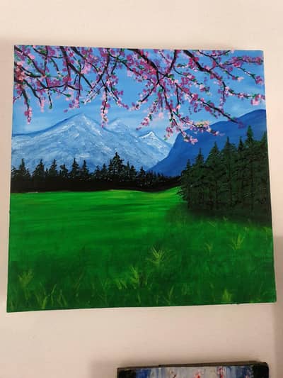 Handmade Acrylic Painting Cherry Blossom Landscape