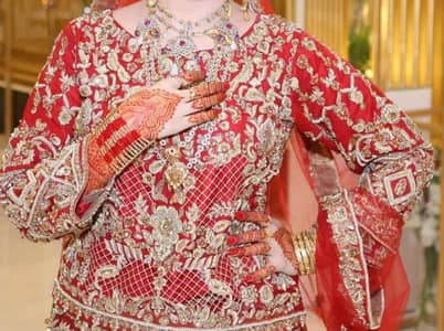 Bridal Red Heavy Zardozi Lehenga Choli - For Sale