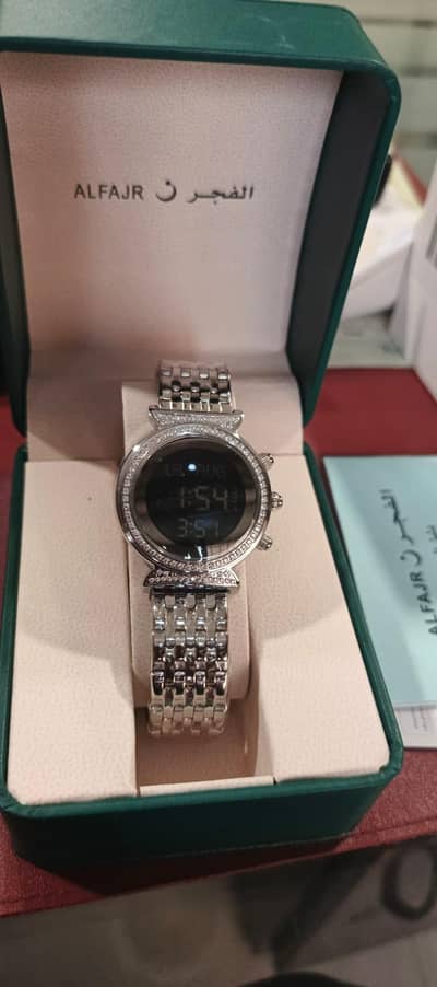 ALFAJR Diamond Azan Watch Ladies - Silver Chain + Box*