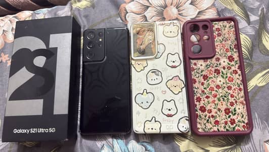 Samsung Mobile S21 Ultra with box changer and 2 mobile cover