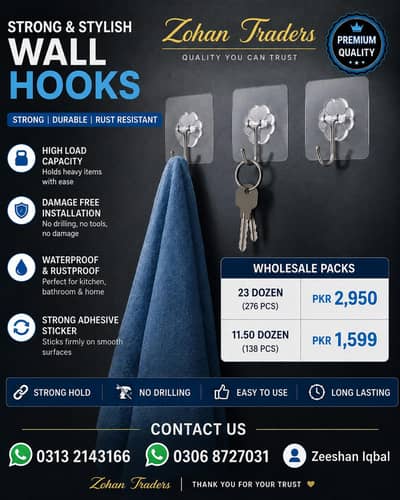 Adhesive wall hooks