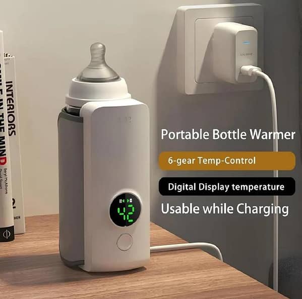 Portable Baby Bottle Warmer Rechargeable 8000mAh | USB Warmer for Breastmilk and Formula (6 Temperature Levels) – Cordless Travel Bottle Heater