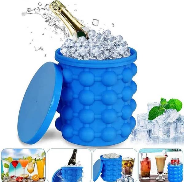 2 in 1 Silicone Ice Cube Maker & Ice Bucket – Portable Round Ice Tray Mold for Whiskey, Cocktails & Beverages