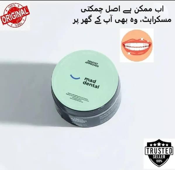 Original Mad Dental Care Teeth Whitening Powder | Dentist-Approved Natural Tooth Powder | Strong White Healthy Teeth | Herbal Oral Care Solution | Fresh Breath Cavity Gum Protection | Safe Daily Use