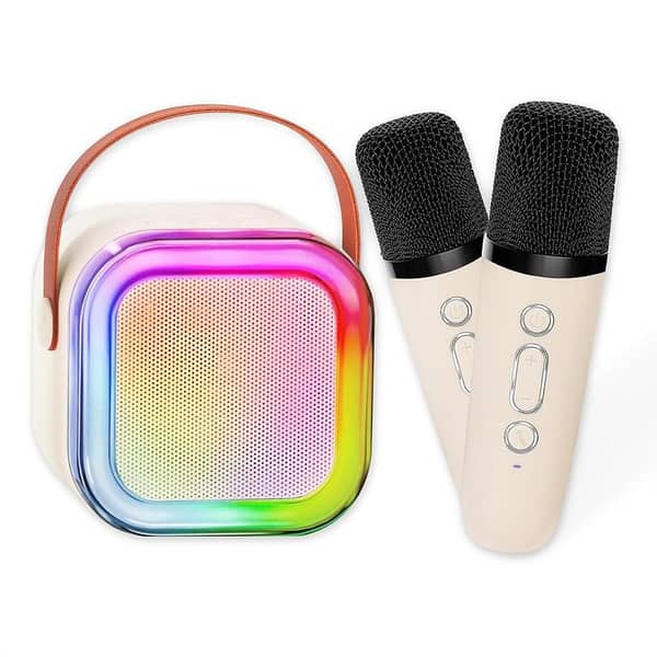 K12 Wireless Mic With Speaker Dancing Light Karaoke Mic - Single / Double RGB7 ColourWith Portable Bluetooth Microphone For Recording With Speaker For Music - 3 in 1 USB / AUX / SD Card Slot Karaoke Handheld Microphone- Black, Blue & Pink Colours