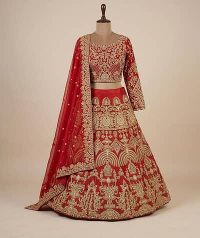 Bridal Red Heavy Zardozi Lehenga Choli - For Sale