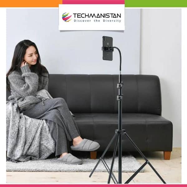 Techmanistan 6.8 Feet Adjustable Tripod Stand with Mobile Clip Holder for Photography and Lighting