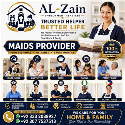 Maids / House Maids / cook / House chef / Baby Sitter maid available