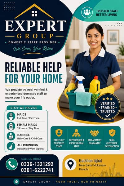 Maids,Cook,Driver, patient attendant, baby sitter