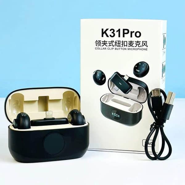 K31Pro Dual Wireless Lavalier Microphone - 2.4G with Bluetooth 5.3, Noise Cancelling, Digital Display for Recording and Video Shooting
