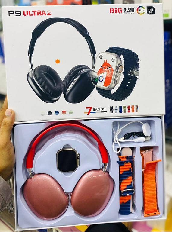 P9 Wireless Headphones and Ultra 2 Smart Watch with 7-in-1 Strap Set - Quality Audio and Versatile Wearable Combo