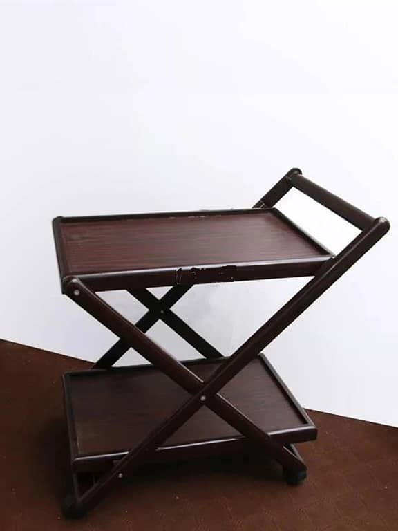 Detachable Wooden Tea Trolley with 2 Portions for Breakfast - Movable and Foldable
