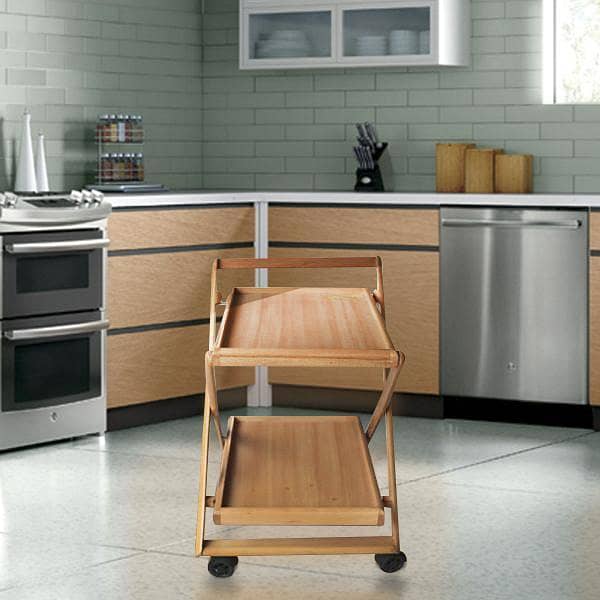 Light Brown Wooden Beach Tea Trolley with 2 Detachable Portions