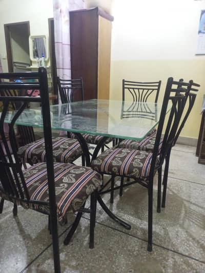 6-Chair Glass Top Dining Table Set in Excellent Condition