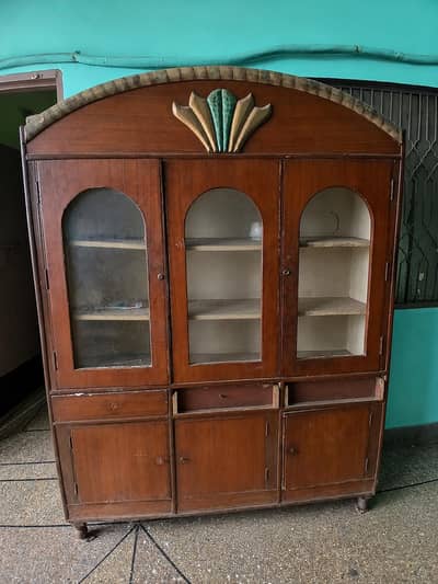 Wooden Crockery Cabinet / Showcase - 3 Glass Doors
